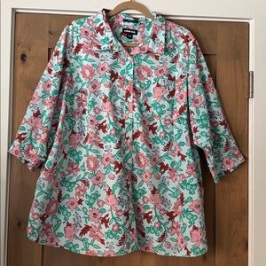 Lands End Floral Print Button Down Supina Cotton blouse Top plus size Womens 26W
